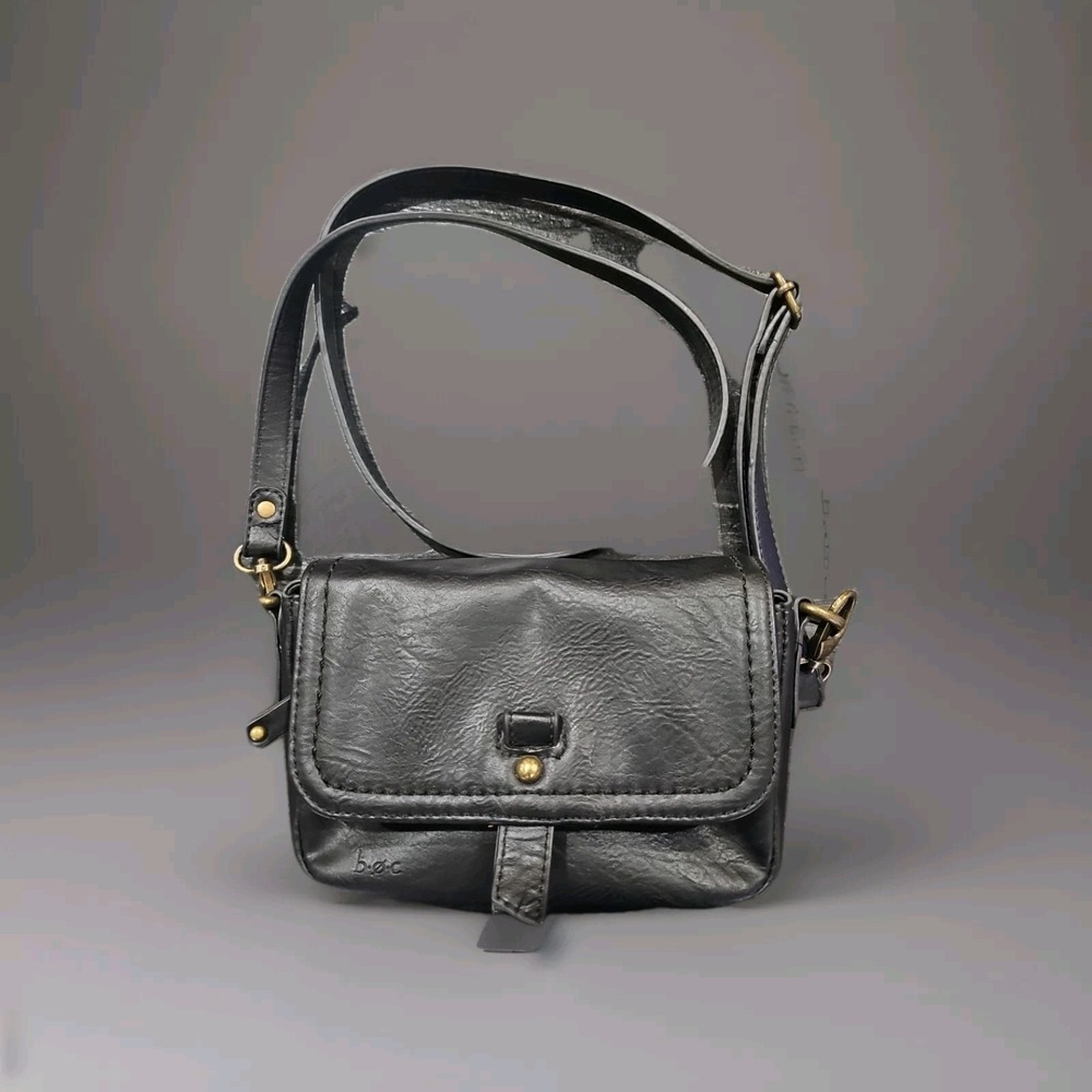 Black  Leather Multi-Pocket Crossbody Adjustable Strap Bag Purse‎ B.O.C.